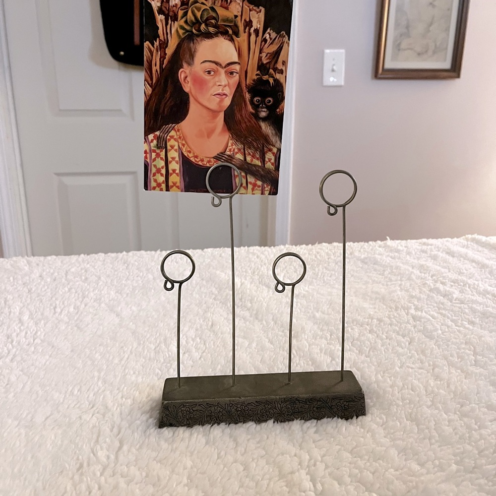 Pewter picture stand with floral carving